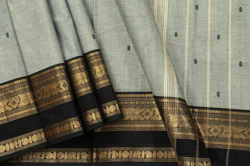 Grey And Black Kanchi Cotton Saree With Zari Border For Office Wear PV NYC KC 1080