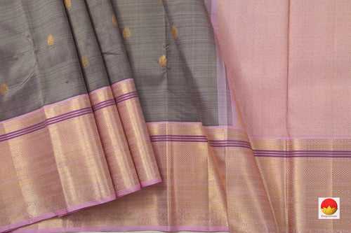 Grey and Pastel Pink Kanchipuram Silk Saree With Medium Border Handwoven Pure Silk For Festive Wear PV NYC 1042