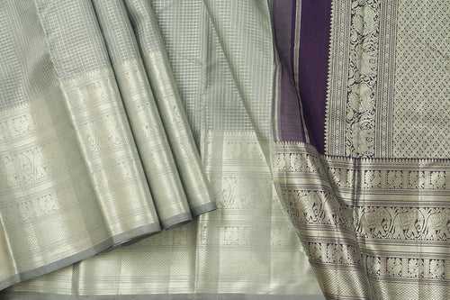 Grey Kanchipuram Silk Saree With Morning Evening Border Handwoven Pure Silk For Festive Wear PV NYC  996