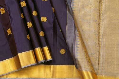 Jamun Purple And Grey Kanchipuram Silk Saree With Small Border Handwoven Pure Silk For Wedding Wear PV NYC 1060