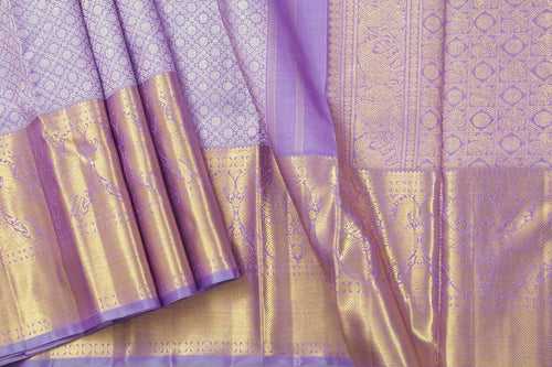 Lavender Kanchipuram Silk Saree With Morning Evening Border Handwoven Pure Silk For Wedding Wear PV NYC 1062