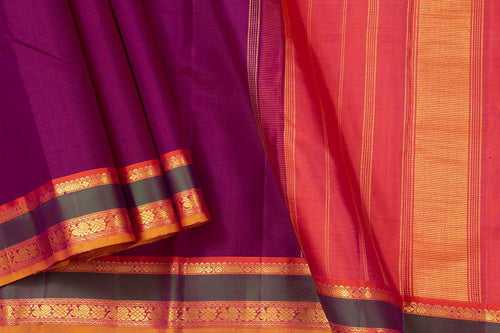 Magenta And Pink Kanchipuram Silk Saree With Medium Border Handwoven Pure Silk For Festive Wear PV J 551