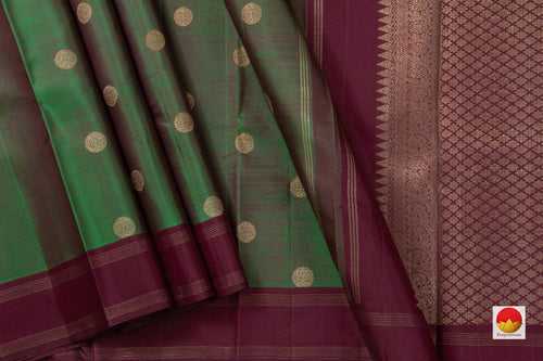Manthulir Green And Maroon Kanchipuram Silk Saree With Small Border Handwoven Pure Silk For Festive Wear PV NYC 1059