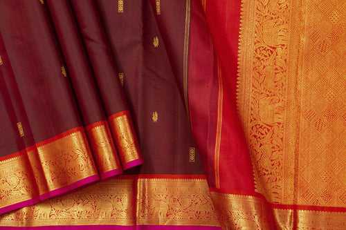 Maroon And Red Kanchipuram Silk Saree With Medium Border Handwoven Pure Silk For Festive Wear PV J 391