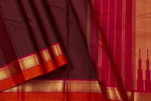 Maroon And Red Kanchipuram Silk Saree With Short Border Handwoven Pure Silk For Festive Wear PV J 456