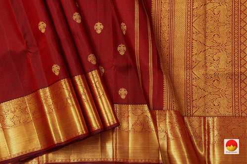 Maroon Kanchipuram Silk Saree With Gandaberunda Motifs Medium Border Handwoven Pure Silk For Wedding Wear PV NYC 1087