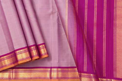 Mauve And Magenta Kanchipuram Silk Saree With Short Border Handwoven Pure Silk For Festive Wear PV J 351