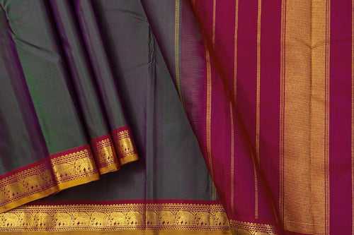 Mayilkazhuthu Green And Maroon Kanchipuram Silk Saree With Short Border Handwoven Pure Silk For Festive Wear PV J 353