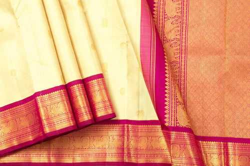 Off White And Pink Kanchipuram Silk Saree With Medium Border Handwoven Pure Silk For Wedding Wear PV NYC 1096