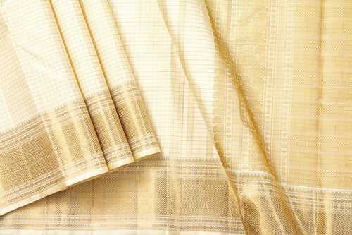 Off White Kanchipuram Silk Saree With Small Border Handwoven Pure Silk For Festive Wear PV NYC 1066