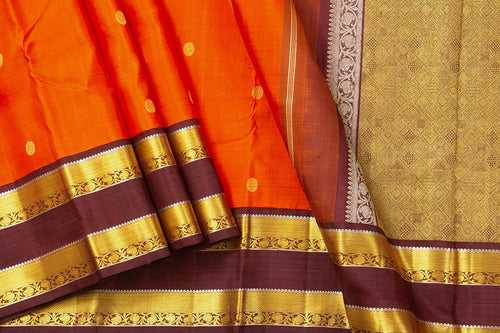 Orange And Brown Kanchipuram Silk Saree With Medium Border Handwoven Pure Silk For Wedding Wear PV NYC 1041