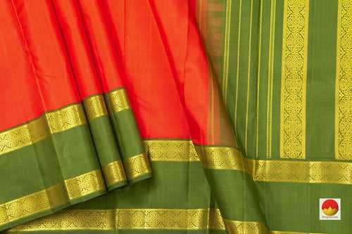 Orange And Green Kanchipuram Silk Saree With Medium Rettai Pettu Border Handwoven Pure Silk For Wedding Wear PV NYC 1021
