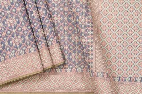Pastel Grey And Pink Banarasi Silk Cotton Saree For Party Wear PSC NYC 1110