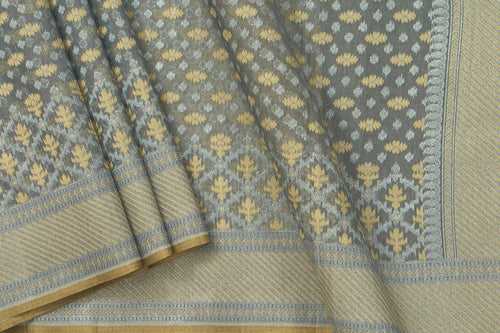Pastel Grey Banarasi Silk Cotton Saree For Party Wear PSC NYC 1107