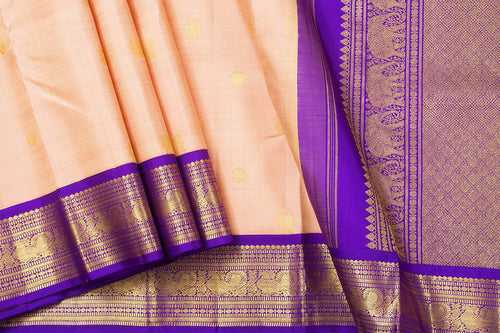 Pastel Peach And Violet Kanchipuram Silk Saree With Medium Border Handwoven Pure Silk For Wedding Wear PV NYC 1100