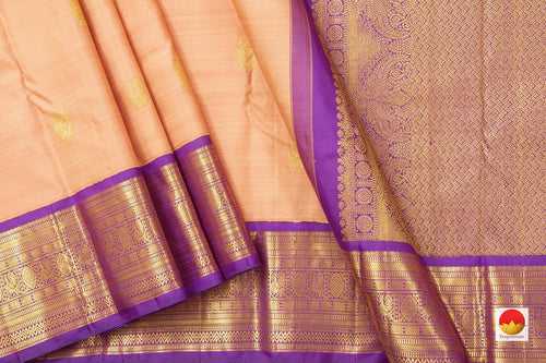 Pastel Peach And Violet Zari Butta Original Kanchipuram Silk Saree With Medium Border Handwoven Pure Silk For Wedding Wear PV NYC 1024