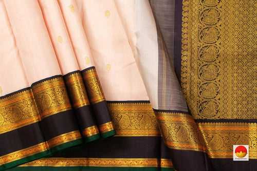 Pastel Pink And Brown Kanchipuram Silk Saree With Medium Border Handwoven Pure Silk For Wedding Wear PV NYC 1037