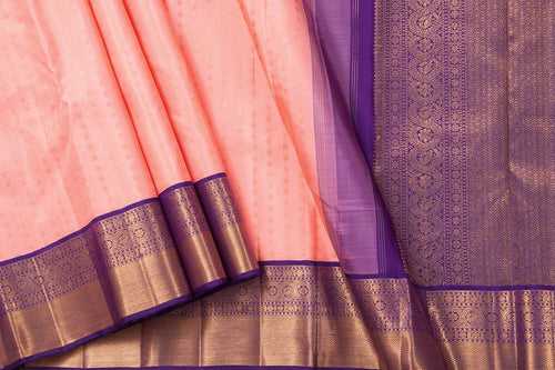 Pastel Pink And Violet Kanchipuram Silk Saree With Medium Border Handwoven Pure Silk For Wedding Wear PV NYC 1046