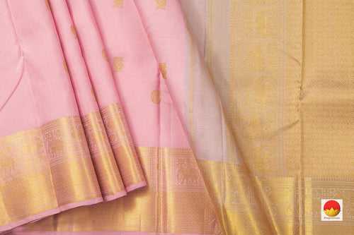 Pastel Pink Kanchipuram Silk Saree With Medium Border Handwoven Pure Silk For Wedding Wear PV NYC 1017