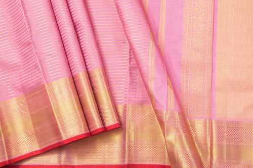 Pastel Pink Kanchipuram Vairaoosi Silk Saree With Medium Border Handwoven Pure Silk For Wedding Wear PV NYC 1044