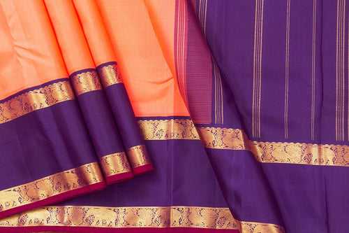 Peach And Violet Kanchipuram Silk Saree With Medium Border Handwoven Pure Silk For Festive Wear PV NYC 989