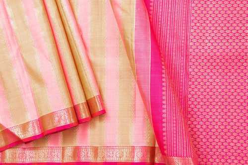 Pink And Beige Kanchipuram Silk Saree With Small Border Handwoven Pure Silk For Festive Wear PV NYC 1010