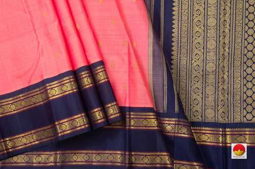 Pink And Blue Kanchipuram Silk Saree With Medium Border Handwoven Pure Silk For Wedding Wear PV NYC 1035