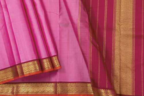 Pink And Maroon Kanchipuram Silk Saree With Small Border Handwoven Pure Silk For Festive Wear PV J 546
