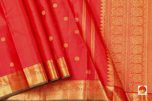 Red Kanchipuram Vairaoosi Silk Saree With Medium Border Handwoven Pure Silk For Wedding Wear PV NYC 1068