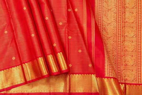 Red Kanchipuram Vairaoosi Silk Saree With Small Border Handwoven Pure Silk For Wedding Wear PV NYC 1098