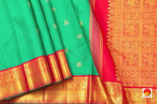 Sea Green And Red Kanchipuram Silk Saree With Medium Border Handwoven Pure Silk For Wedding Wear PV NYC 1001