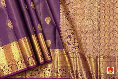 Violet Kanchipuram Vairaoosi Silk Saree With Morning Evening Border Handwoven Pure Silk For Wedding Wear PV NYC 1047
