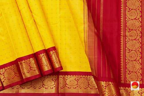 Yellow Kanchipuram Silk Saree With Ganga Jamuna Border Handwoven Pure Silk For Festive Wear PV NYC 1063
