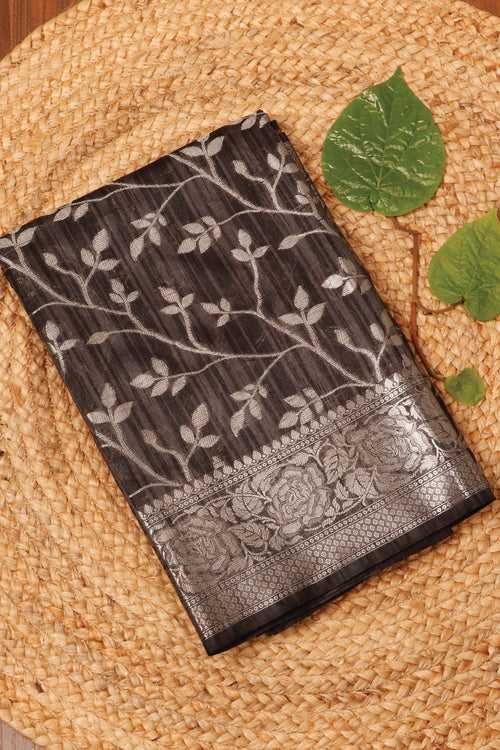 Charcoal Black Semi Silk Cotton Saree