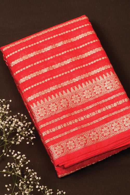 Bright Red Semi Cotton Saree