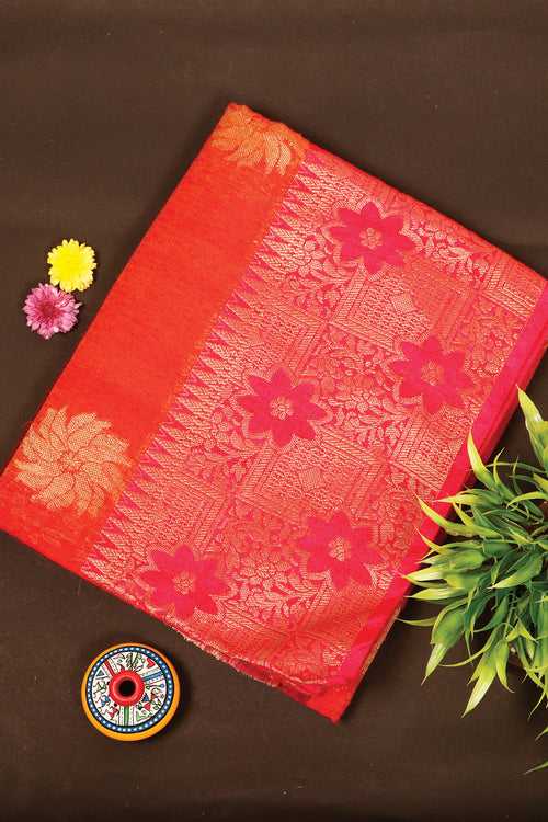 Red & Maroon Semi Silk Cotton Saree