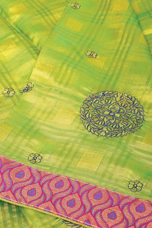 Parrot Green Semi Tussar Saree