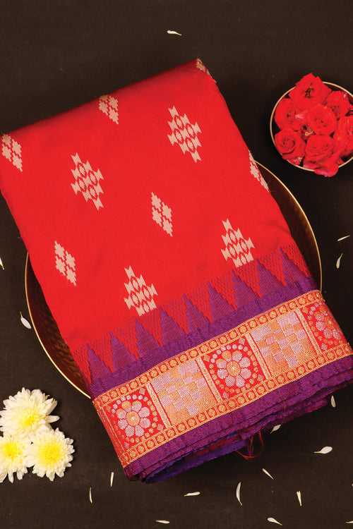 Red Semi Cotton Saree