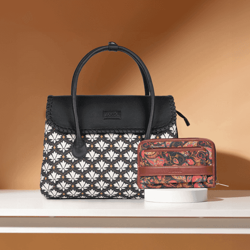 Bidri Kaiser & Paisley Print - Sara Ali Khan Satchel & Classic Zipper Wallet Combo