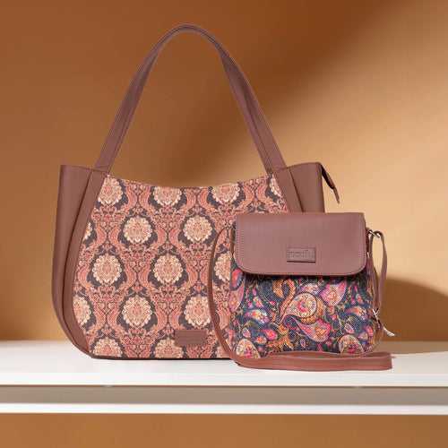 Jodhpur Damask & Paisley Print - Luna Handbag & Flap Sling Bag Combo