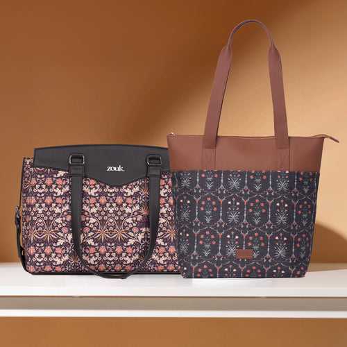 Kashmir Blooms & Taj Guldasta - Women's Work Bag & Everyday Tote Combo