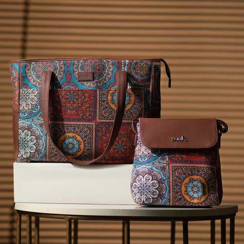 Multicolor Mandala Print - Mother's Bag & Flap Sling Bag Combo