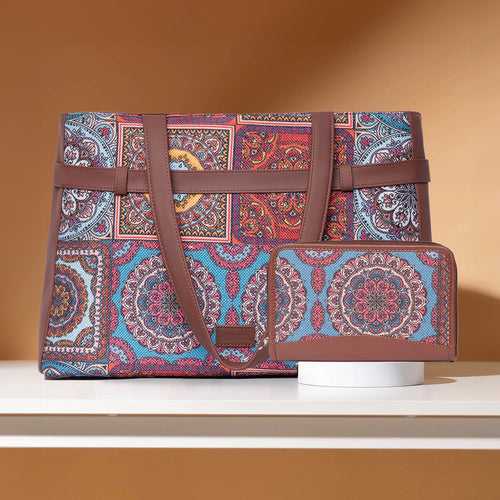 Multicolor Mandala Print - Statement Office Bag & Chain Wallet Combo