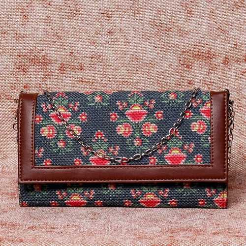 Mughal Garden Print Two Fold Wallet with Detachable Sling