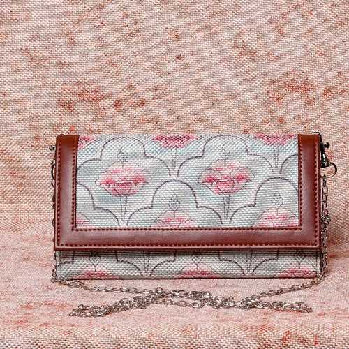 Karur Aquamarine Floral Motif Two Fold Wallet with Detachable Sling