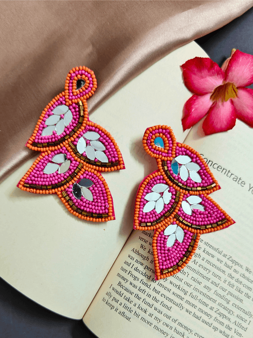 The Beady Crumb Earrings in Pink & Orange