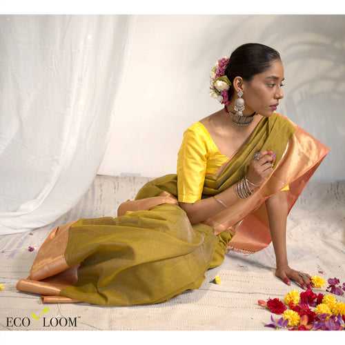 Olive Maheshwari Tissue Silk Ecoloom Saree