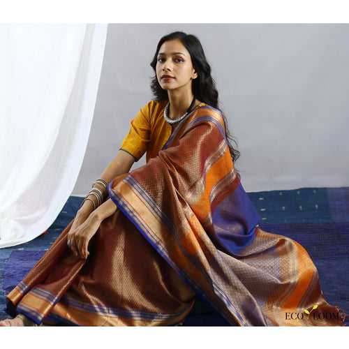 Jumeira Silk Tissue Ecoloom Saree In Coffee Brown