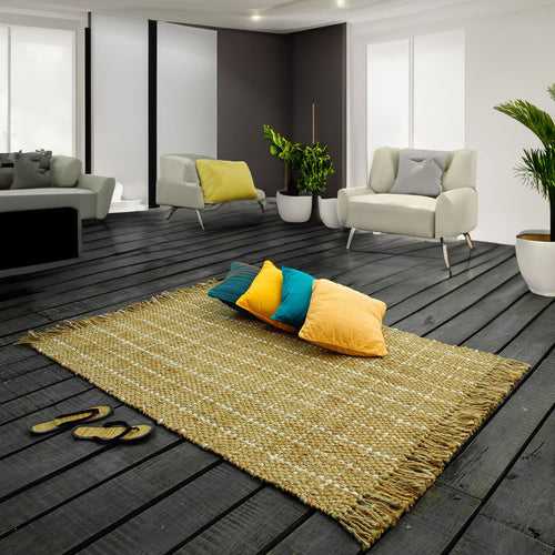 OnlyMat LillyBilly - Luxe Rug - Natural and Bleach Plaids - Handmade Jute Carpet - Organic and Sustainable