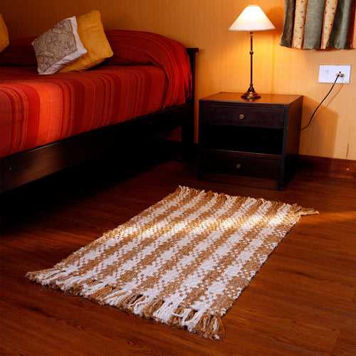 OnlyMat White Plaids - Luxe Rug - Handmade Jute Carpet - Organic and Sustainable